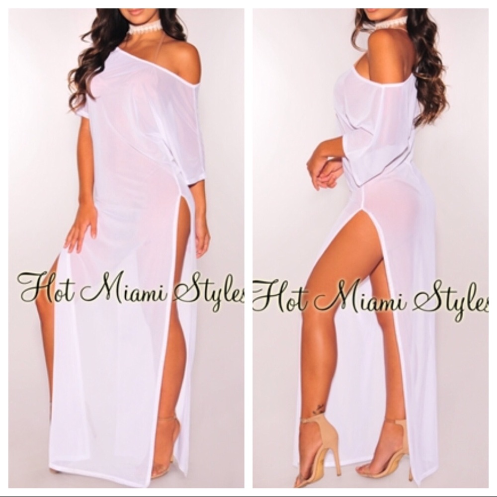 Hot Miami Styles White Asymmetrical Swim Coverup